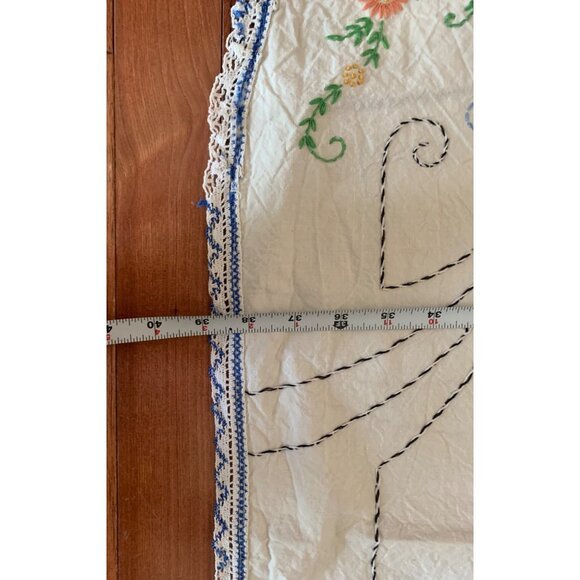 Vintage Hand-Embroidered Floral Tablecloth 39"x40" - Picture 8 of 10